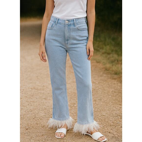 Strut & Bolt Straight Leg Jeans Feather Hem Large Blue - Picture 1 of 4